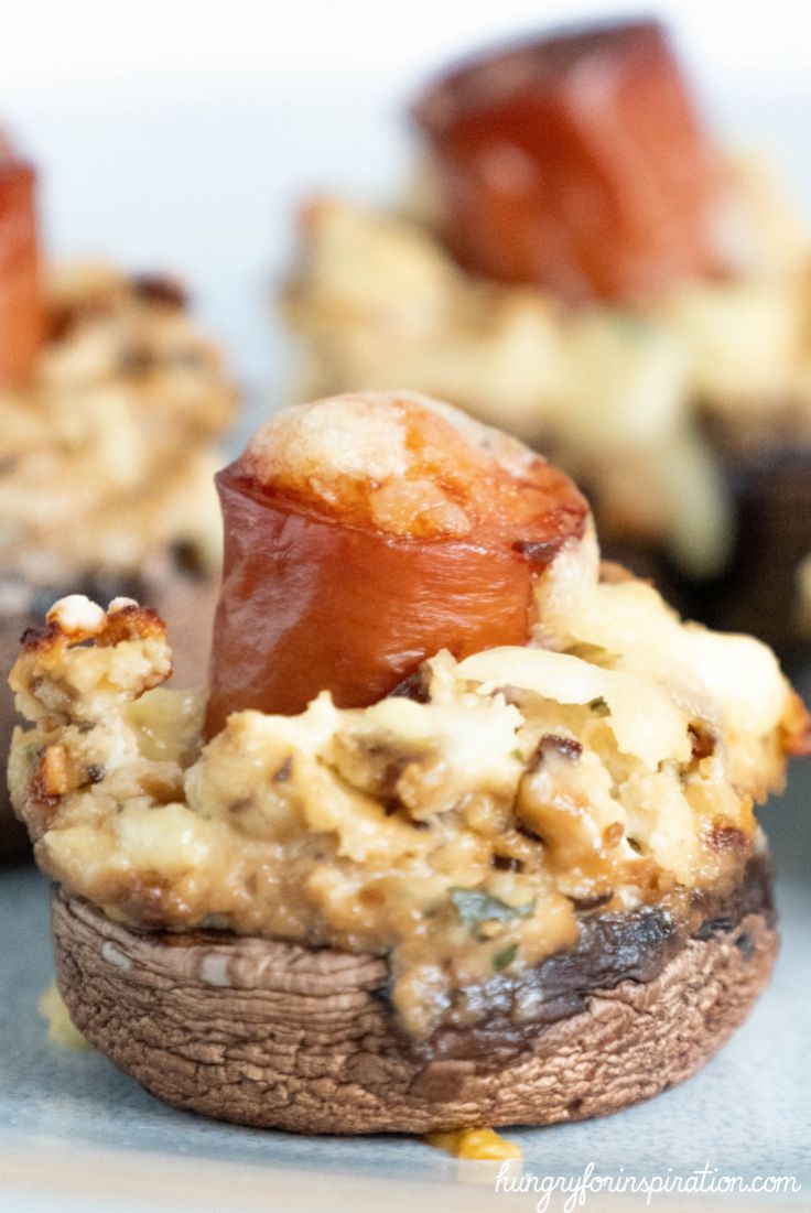 Sausage Stuffed Mushrooms With Cream Cheese (Keto Snacks, Party Appetizers) Featured Image