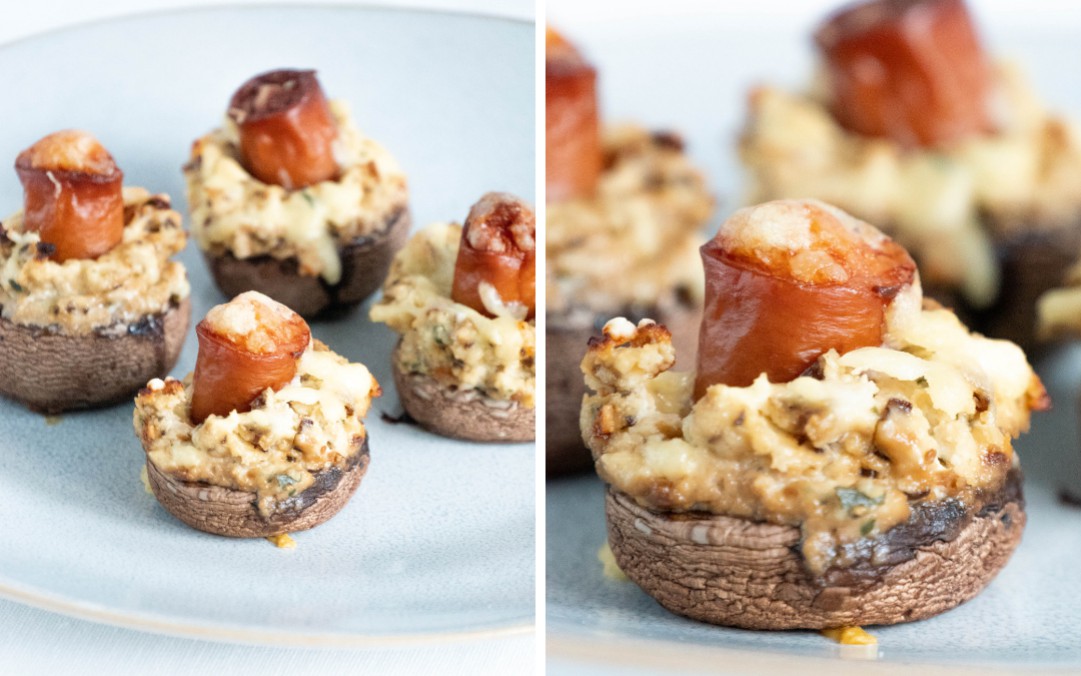 Sausage Stuffed Mushrooms With Cream Cheese (Keto Snacks, Party Appetizers) Featured Image