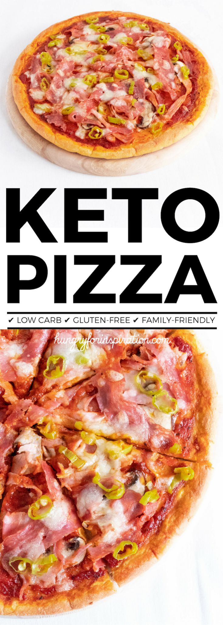Fathead Keto Pizza Recipe With Ham, Pepperoni and Pepperoncini (Keto Dinner Recipe, Low Carb Pizza, Fathead Pizza)