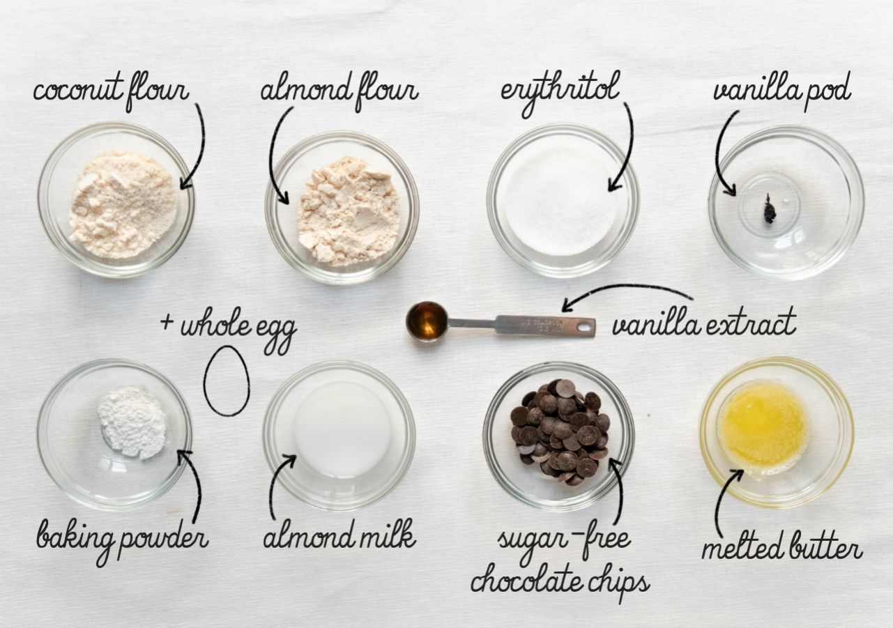 Keto Vanilla Chocolate Chip Mug Cake Ingredients