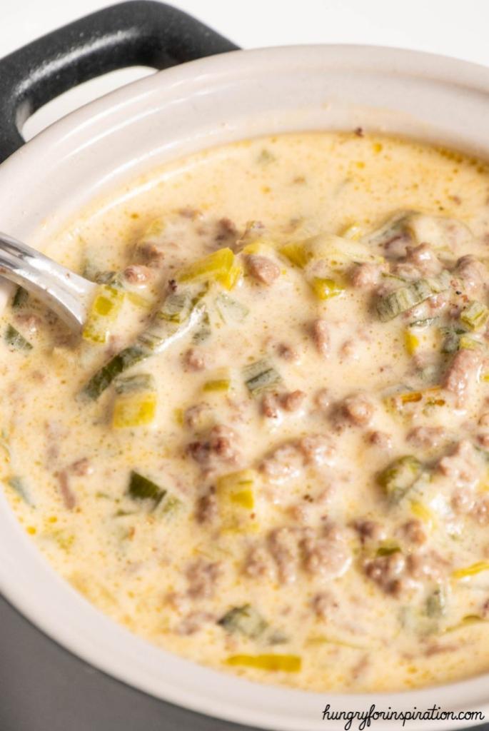 Low Carb German Leek And Cheese Soup With Ground Beef - Hungry For ...