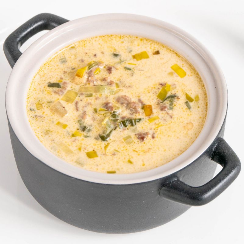 Low Carb German Leek And Cheese Soup With Ground Beef