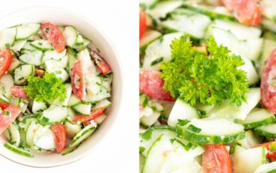Creamy Keto Cucumber & Tomato Salad With Garlic Salad Dressing