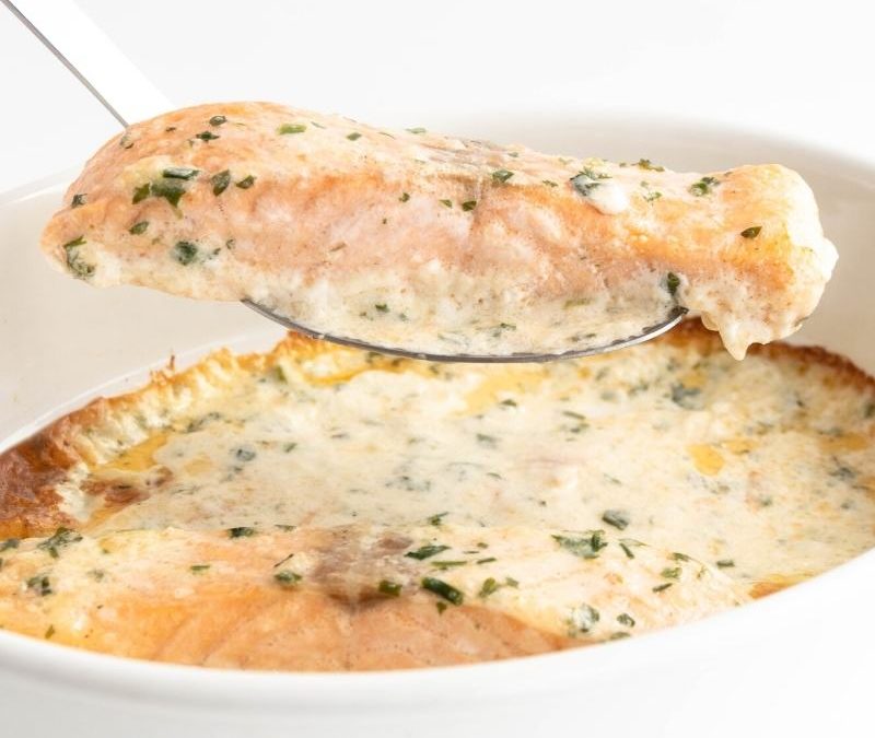 Easy Keto Salmon Casserole with Creamy Sauce Mobile Featured Image