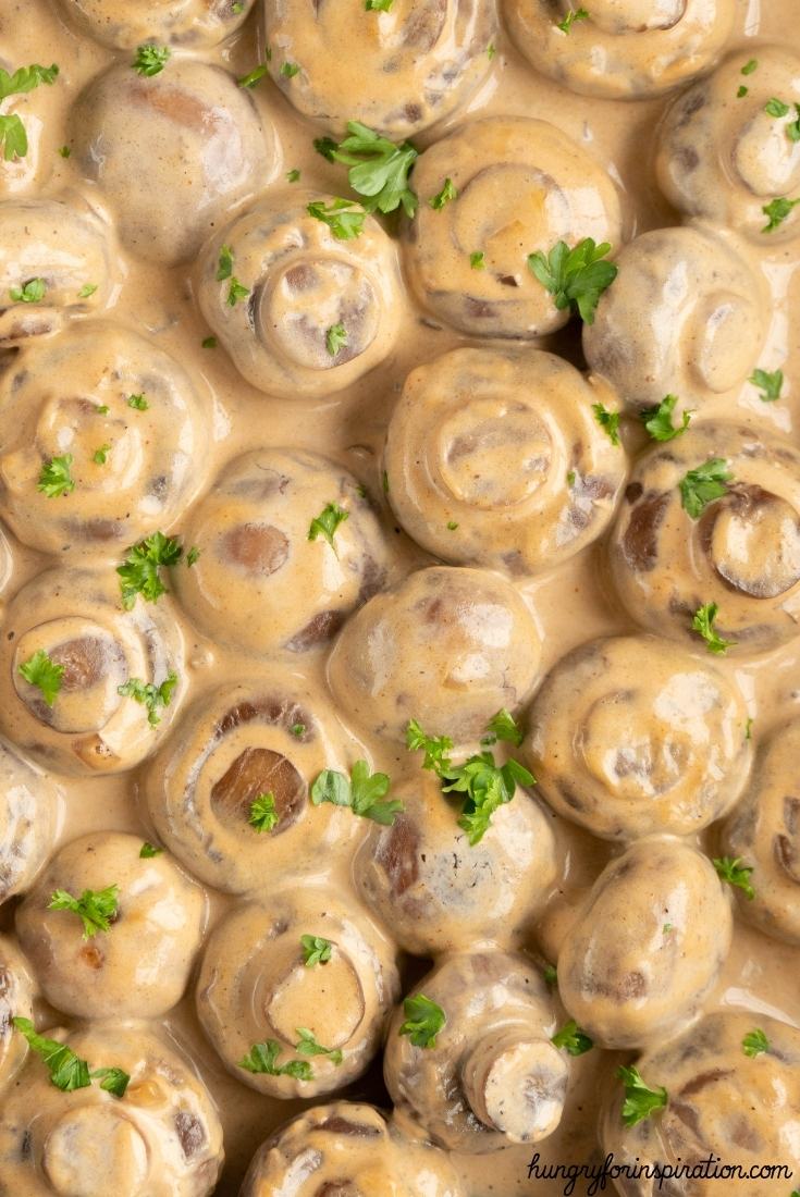 Fried Keto Garlic Mushrooms with Creamy Sauce