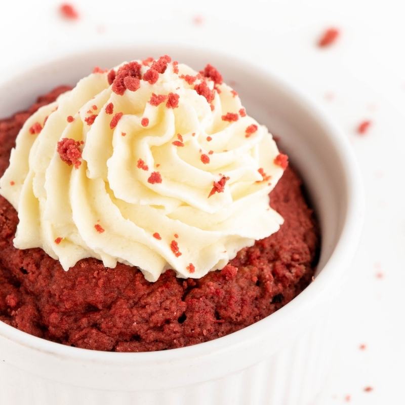 Quick and Easy Keto Red Velvet Mug Cake without Sugar and without Flour Mobile Featured Image